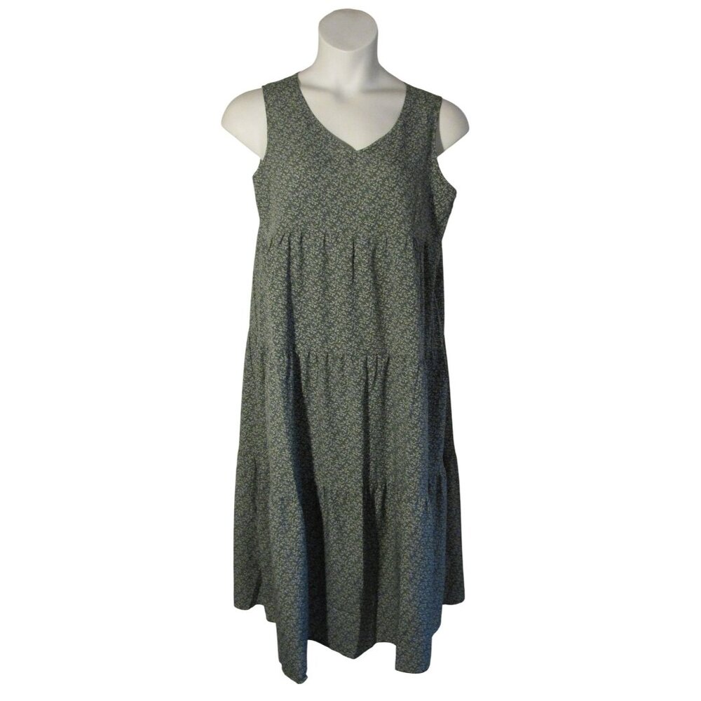 Solution L Green White Floral Prairie Tiered Maxi Dress